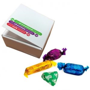 4 Roses, Celebrations, Quality Street or Hero's in a Branded Personalised Promotional Box