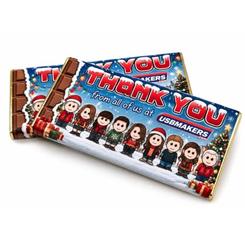 USB Makers bespoke christmas branded bars of chocolate